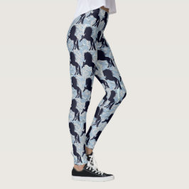Schwarzes aufrichtenpferd auf blauem Spitze-Blick Leggings