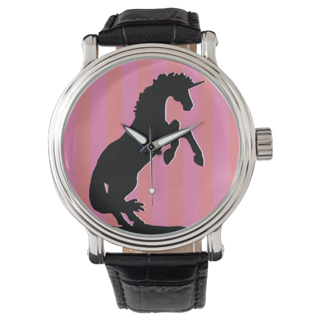 Schwarzes Aufzuchtorn (rosa gestreift) Armbanduhr (Vorderseite)