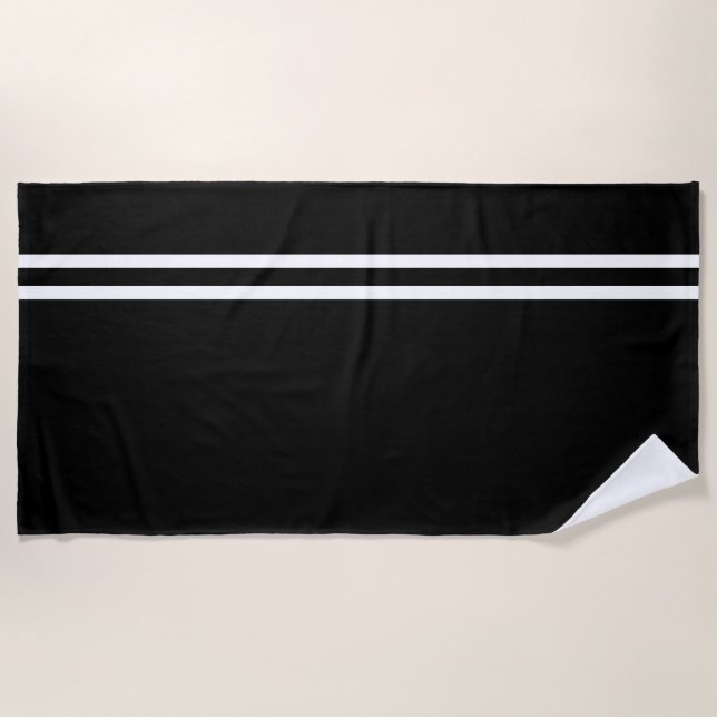 Schwarzes Badetuch mit weißen Linien (Vorderseite)