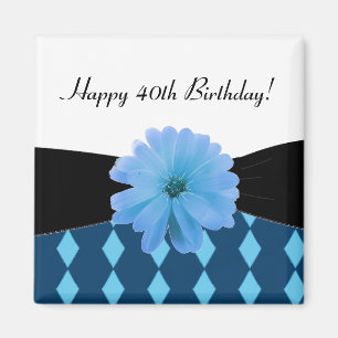 Schwarzes Band Blaue Blume 40. Geburtstag Magnet