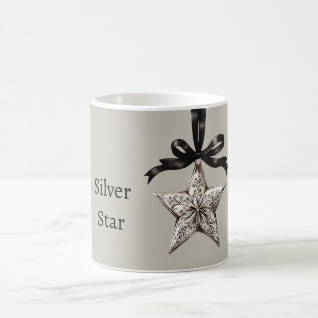 Schwarzes Band Grauer Silberner Stern Kaffeetasse (Mittel)