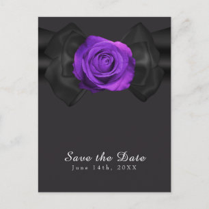 Schwarzes Band & Violette Rose Save-the-Date in JE Ankündigungspostkarte