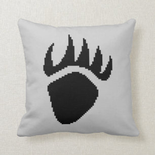 Schwarzes Bärentatze-Pixel-Grau Kissen