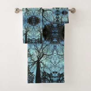 Schwarzes Baum-Niederlassungs-abstraktes blaues Badhandtuch Set