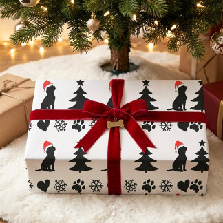 Schwarzes Beagle-Hund-Weihnachts-Silhouetten-Muste Geschenkpapier