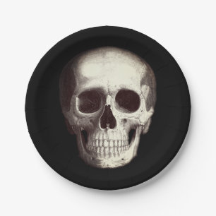 Schwarzes Beängstigendes Schädelerull Halloween Pappteller