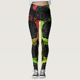 Schwarzes befleckte Rosen-Rasta Leggings