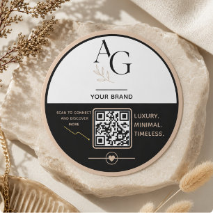 Schwarzes Beiges Luxus-QR-Code-Erinnerung Runder Aufkleber