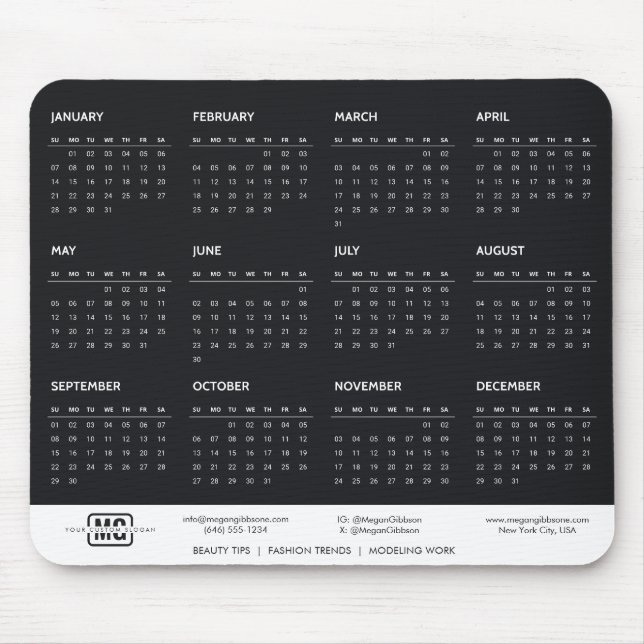 Schwarzes benutzerdefinierbares 2024 Calendar Init Mousepad (Vorne)