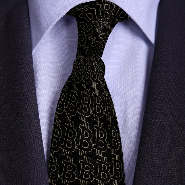 Schwarzes Bitcoin Symbol Kontur Muster Krawatte (Von Creator hochgeladen)