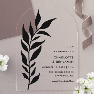 Schwarzes Blatt Bogen Moderne Hochzeit Acryl Acryleinladungen