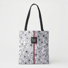 Schwarzes Blatt, handgezeichnet, floralweiß und Mo