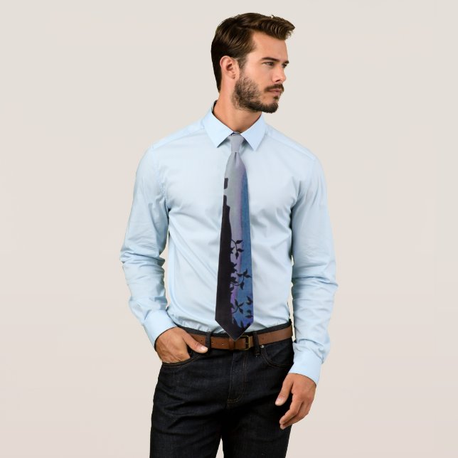 schwarzes Blatt mit pastellblauer Lila abstrakt Krawatte (Beispiel)