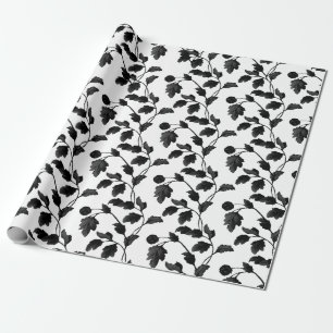 Schwarzes Blatt und Stamm BlumenToile Geschenkpapier