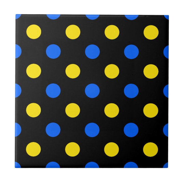 Schwarzes Blau Gelbes Punkte-Design  Fliese (Vorderseite)