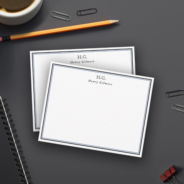 Schwarzes Blau Mit Monogramm Mitteilungskarte (Von Creator hochgeladen)