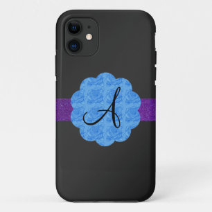 Schwarzes blaues Rosenmonogramm Case-Mate iPhone Hülle