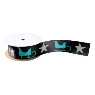 Schwarzes Blaues Schlitten Silber Stern Glitter Mu Satinband