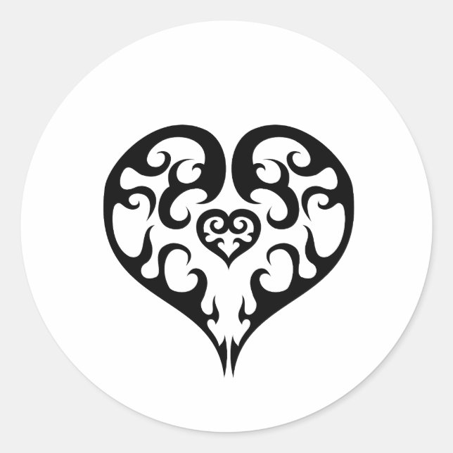 Schwarzes Blazing Herz Emblem Design Runder Aufkleber (Vorderseite)