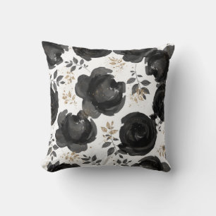 Schwarzes Blumen-Glamour-Blatt im Shabby-Chic-Stil Kissen