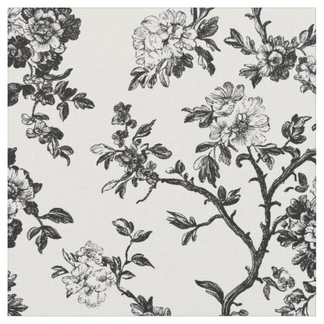 Schwarzes Blumen-Zweig-Toile-Muster Stoff (Nahaufnahme)