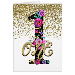 Schwarzes Blumenmuster Gold Glitter ONE 1 1. Gebur