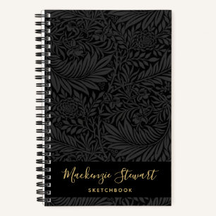 Schwarzes Blumenmuster Skizzenbuch Notizbuch