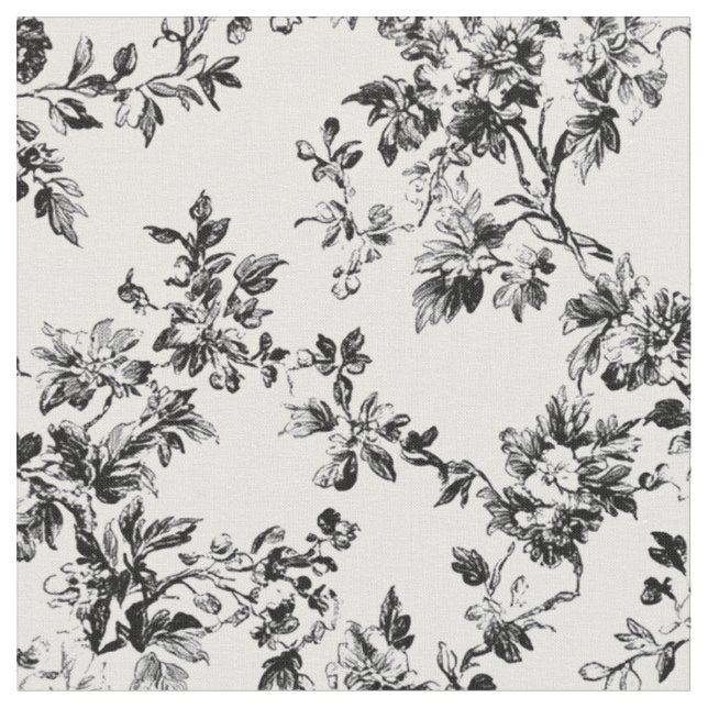 Schwarzes Blumenranken-Toile-Muster Stoff (Nahaufnahme)