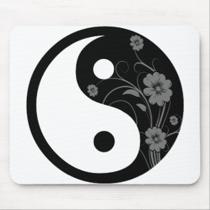 Schwarzes BlumenYin Yang Mousepad