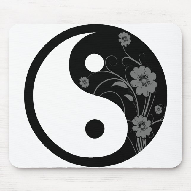 Schwarzes BlumenYin Yang Mousepad (Vorne)