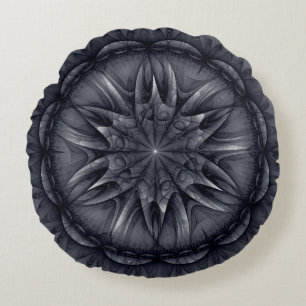Schwarzes blumiges spirituelles Muster Rundes Kissen
