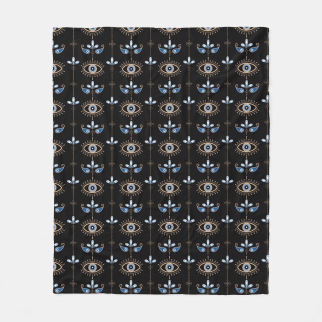 Schwarzes Böhmisches Retro-böses Augenmuster Fleecedecke (Vorderseite)