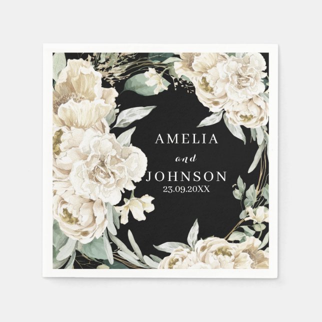 Schwarzes botanisches Grün - einfache Winterhochze Serviette (Vorderseite)