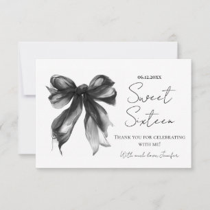 Schwarzes Bow Coquette Schrift Süßes 16 Danke