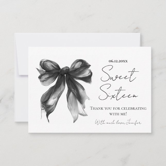 Schwarzes Bow Coquette Schrift Süßes 16 Danke  (Vorderseite)