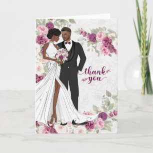 Schwarzes Brautpaar Pflaume Leere Hochzeit Dankeskarte