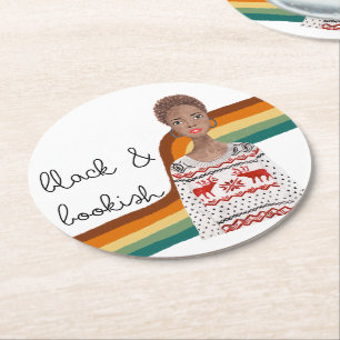 Schwarzes Buch Lover Kurz Blonde Hair Runder Pappuntersetzer