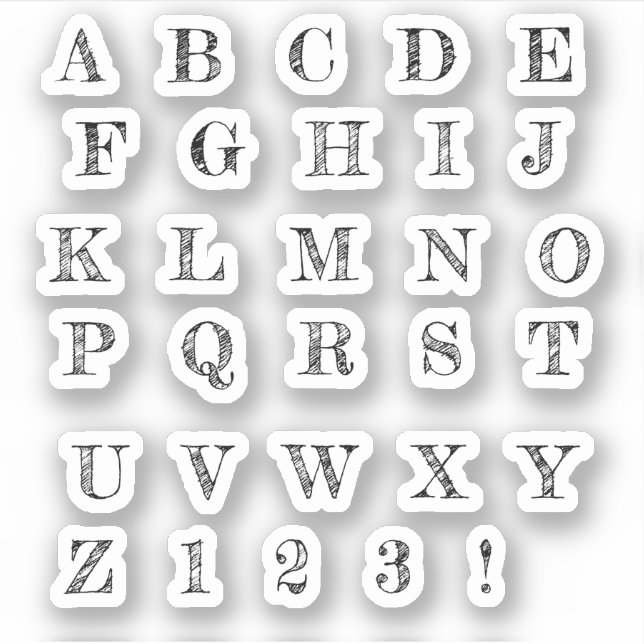 Schwarzes Buchstaben Alphabet Aufkleber (Vorderseite)