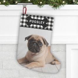 Schwarzes Buffalo Kariert Hunde Knochen Monogramm Kleiner Weihnachtsstrumpf