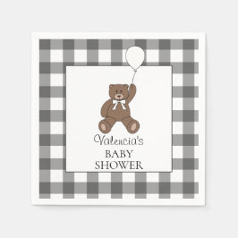 Schwarzes Büffel-Karo-Muster Teddy-Bär-Baby-Party Serviette