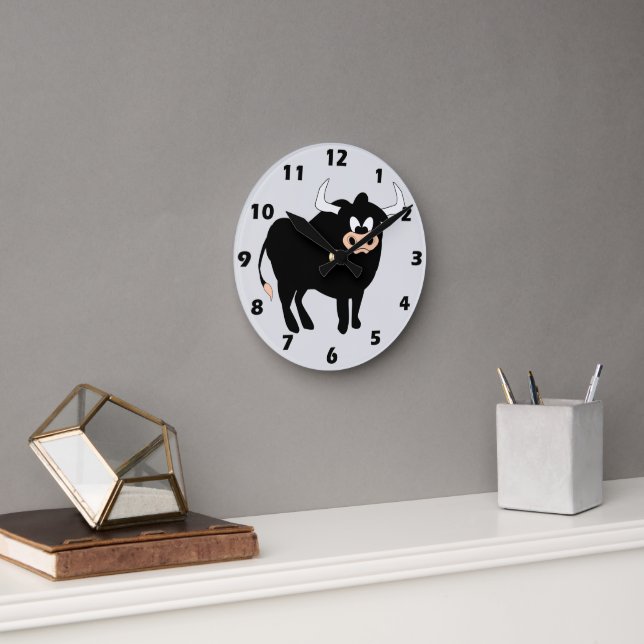 Schwarzes Bull Design Runde Wanduhr (Büro)