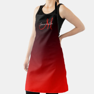 Schwarzes Burgund und helles Rotes Ombre Monogramm Schürze