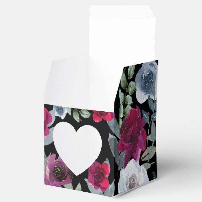 Schwarzes Burgundy-Sage Green Dusty Blue Floral Lo Geschenkschachtel (Geöffnet)