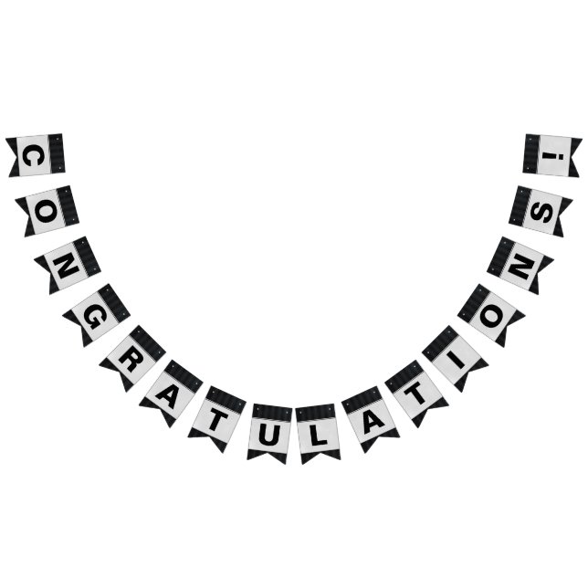 Schwarzes Button Streifen mit Silbergratulation Wimpelkette (Alle)