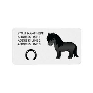 Schwarzes Cartoon-Shetlandpony Adressaufkleber