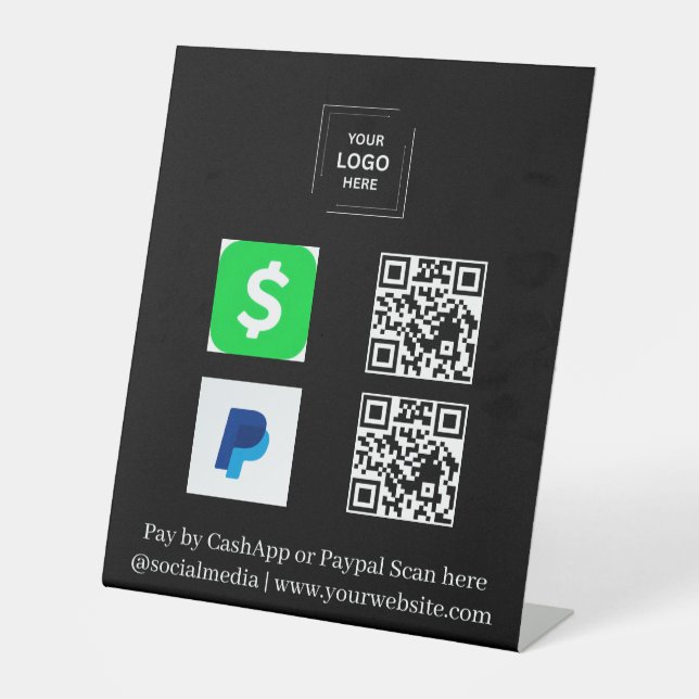 Schwarzes CashApp PayPal QR-Code-Scan-to-Pay-Podes Sockelschild (Vorderseite)