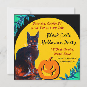 SCHWARZES CAT-HALLOWEEN-PARTY, gelb Einladung