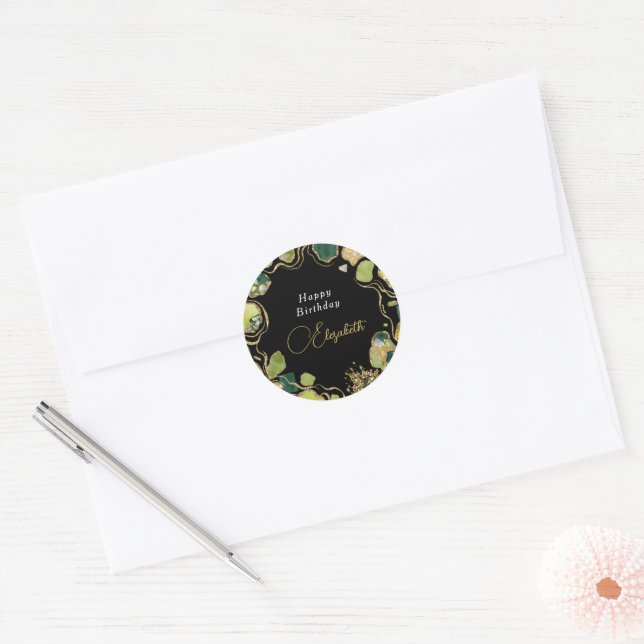Schwarzes Chic Faux Gold Runder Aufkleber (Umschlag)