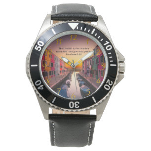 Schwarzes Christliches Glaubenskreuz mit Zahlen 6: Armbanduhr