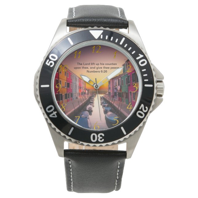 Schwarzes Christliches Glaubenskreuz mit Zahlen 6: Armbanduhr (Vorderseite)